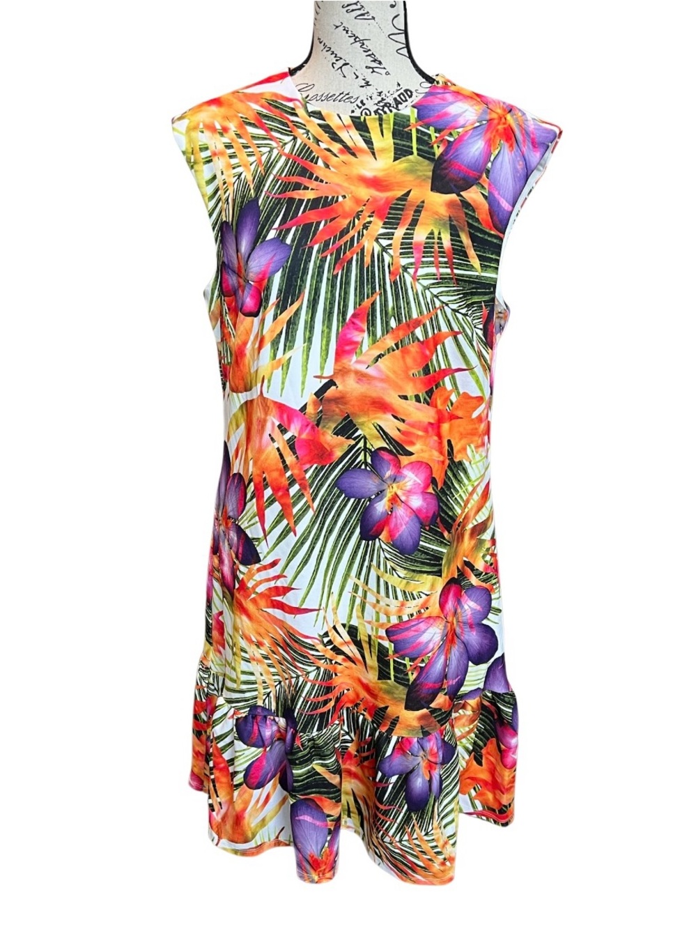 Donna Ricco Tropical Floral Sleeveless Shift Dress - Purple & Orange